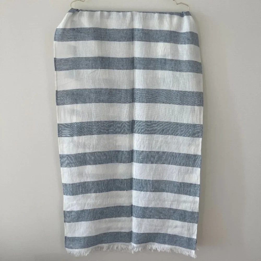 New J. Crew linen cotton stripe coastal beachy nautical wrap scarf shawl